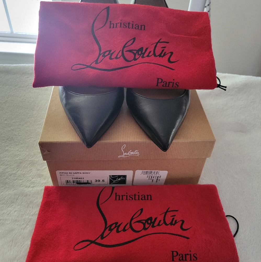 Christian Louboutin Black Leather Wedge Pumps